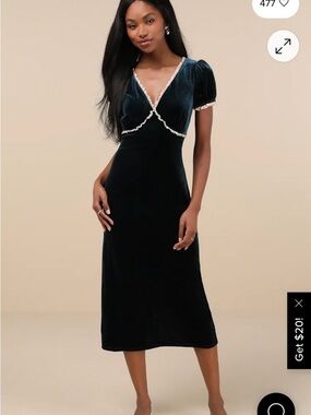 Lulus Velvet Midi Dress with Contrast Trim